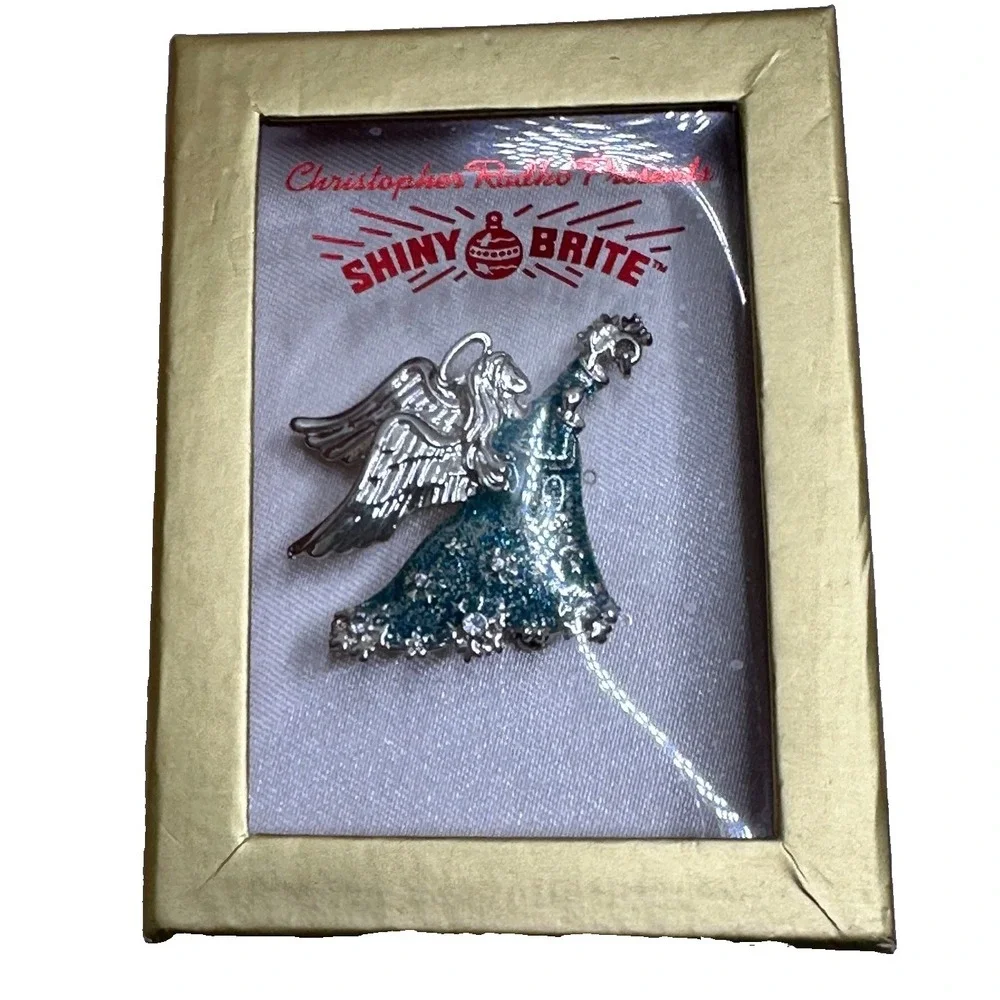 New‎ Christopher Radko Brooch Pin Blue Silver Glitter Boxed Shiny Brite